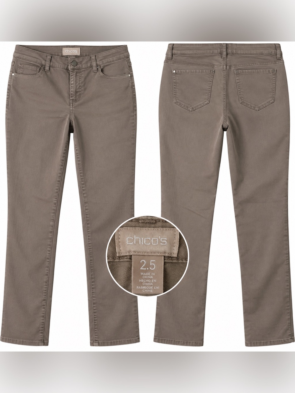 Chico’s Size 2.5 Brown Taupe Stretch Straight Leg Pants (size 14)